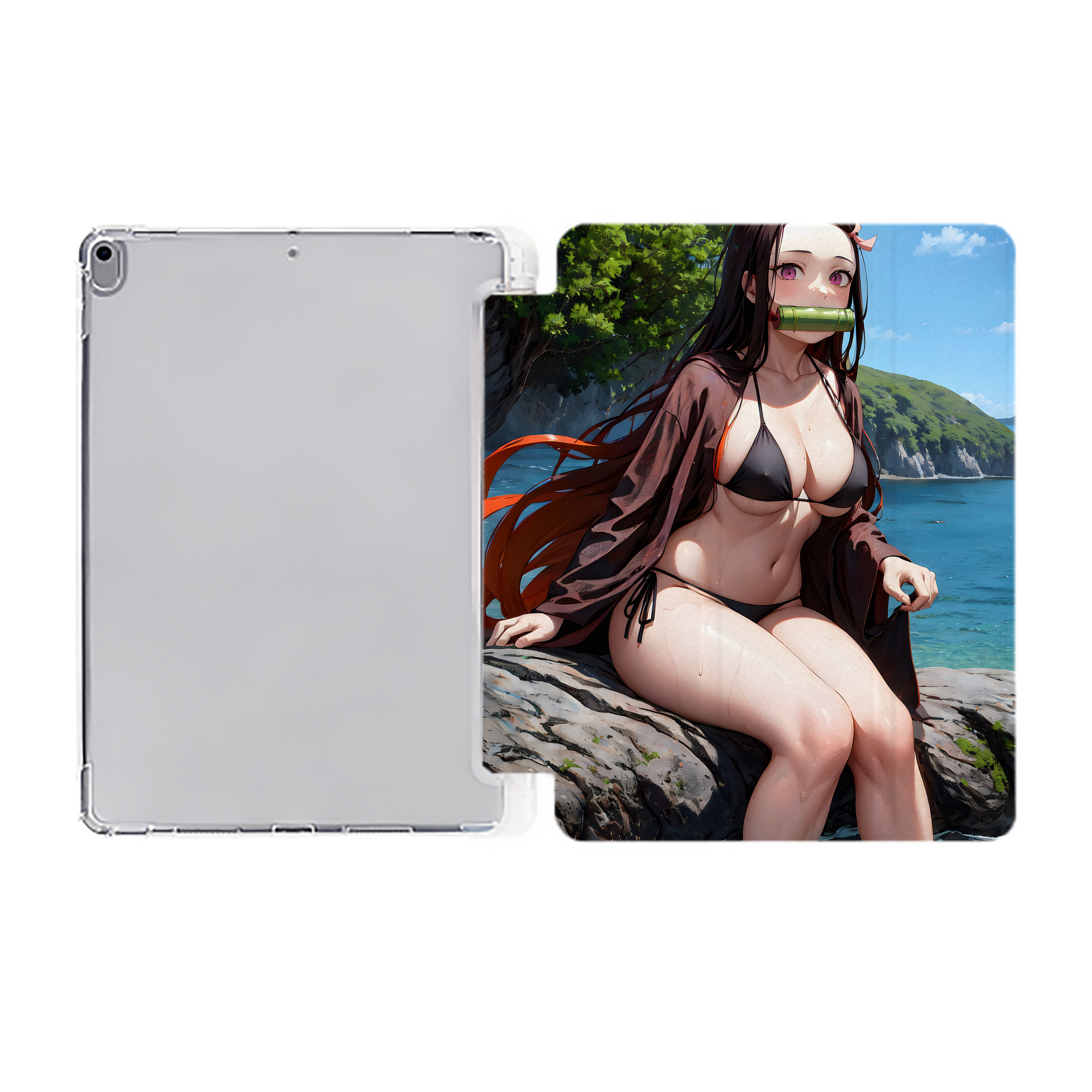 （画像用） 鬼滅の刃（きめつのやいば）竈門 禰󠄀豆子／かまど ねずこ Kamado Nezuko IPad ケース ペン収納付き 三つ折りスタンド PUレザー×シリコン 対応機種9.5/10.5/10.9インチ